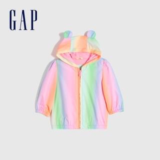 【GAP】嬰兒 漸層熊耳拉鍊連帽外套(681774-彩虹印花)