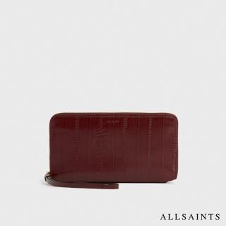 【ALLSAINTS】FETCH 輕鬆小巧金屬拉鍊造型隔層牛皮手拿包-紅棕