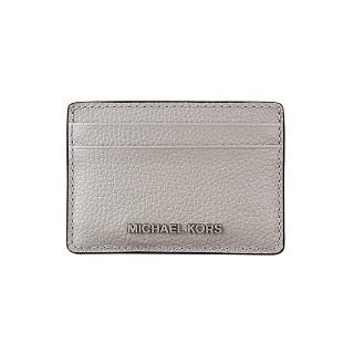 【Michael Kors】MICHAEL KORS JET SET銀字LOGO荔枝紋小牛皮4卡名片夾(珍珠灰)