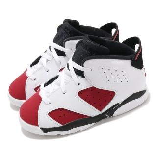 【NIKE 耐吉】休閒鞋 Jordan 6 Retro 童鞋 經典款 喬丹六代 復刻 小童 穿搭 白 紅(384667-106)