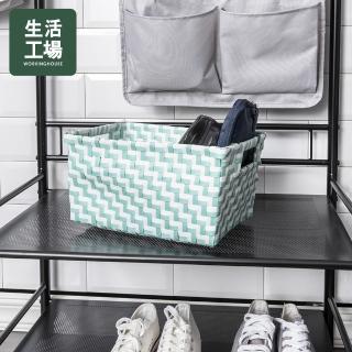 【生活工場】編織收納提籃中-藍白