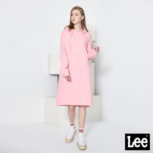 【Lee】厚棉及膝 女連帽洋裝-夢想粉