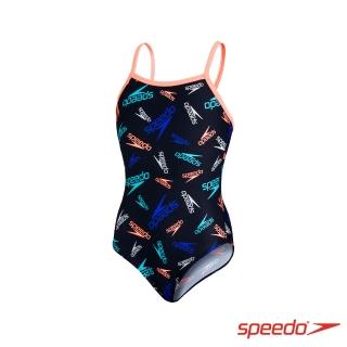 【SPEEDO】女孩 運動連身泳裝 Boom Logo(黑/粉紅)