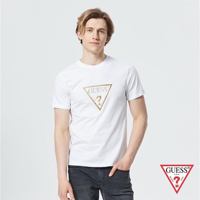 GUESS【GUESS】男裝-個性金色PVC印刷LOGO短T-白(MK2K8407KWHT)