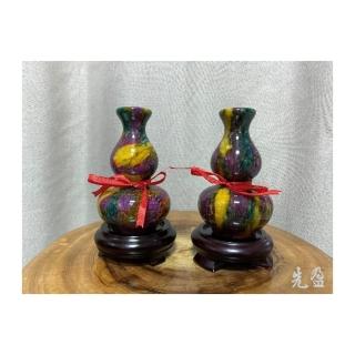 【先盈藝術】台灣奇彩玉(吉祥福祿葫蘆瓶對瓶)