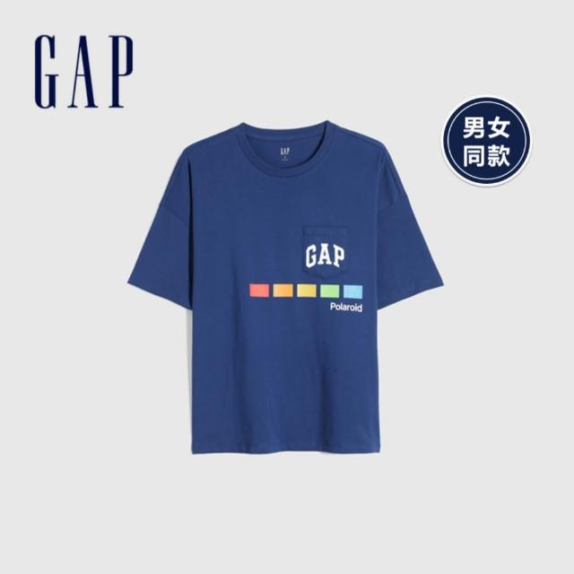 GAP【GAP】男裝 Gap x Polaroid聯名Logo短袖T恤(807984-藍色)