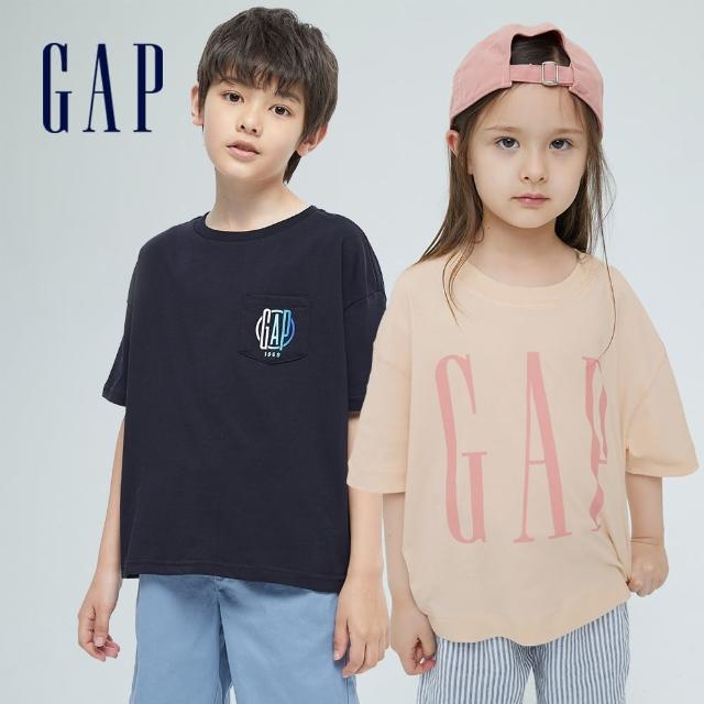 GAP【GAP】女童 Logo條紋圓領短袖T恤(684030-米色)