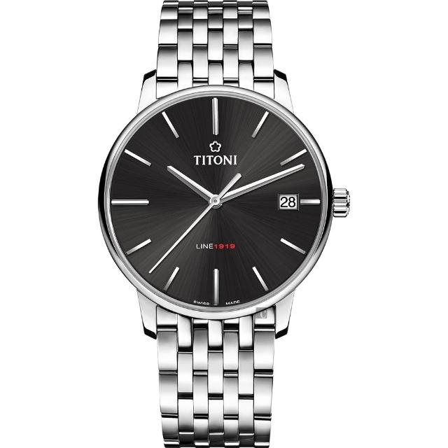 【TITONI 梅花錶】LINE1919 百年紀念 T10 機械錶-炭黑x銀/40mm(83919 S-576)