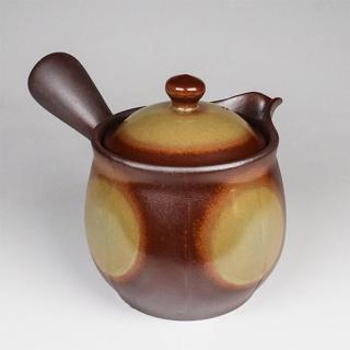 【福介商店】日本陶壺 萬古燒 未來型 金黃 橫手急須 0.4L(泡茶壺 沖泡壺 橫柄壺具)