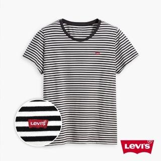 【LEVIS】女款 短袖T恤 / 精工迷你Logo刺繡布章 / 簡約條紋 / 有機棉 人氣新品