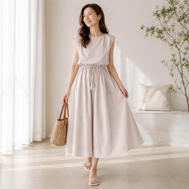 【Amore】日系優雅氣質收腰長版洋裝 顯瘦洋裝(氣質長裙 輕鬆穿出好身型)