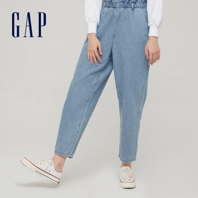GAP【GAP】女裝 棉麻混紡高腰廓形牛仔褲(976986-淺靛藍)