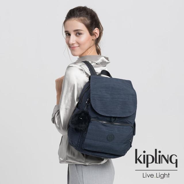 KIPLING【KIPLING】深藍素面拉鍊掀蓋後背包-CITY PACK