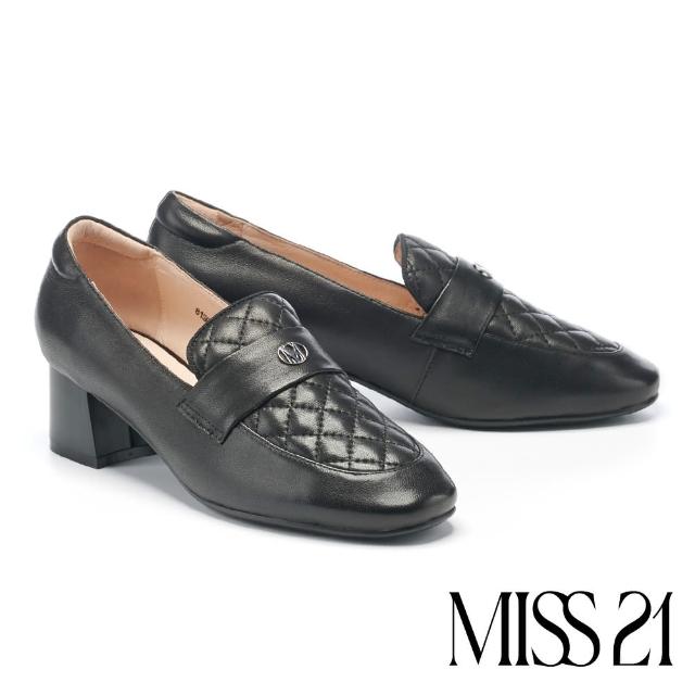 MISS 21【MISS 21】百搭小時髦學院風菱格紋樂福高跟鞋(黑)