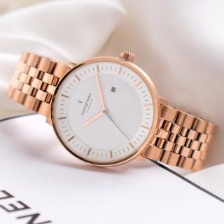 【Nordgreen】ND手錶 Philosopher 哲學家 36mm 玫瑰金殼×白面 玫瑰金五珠精鋼錶帶(PH36RG5LROXX)