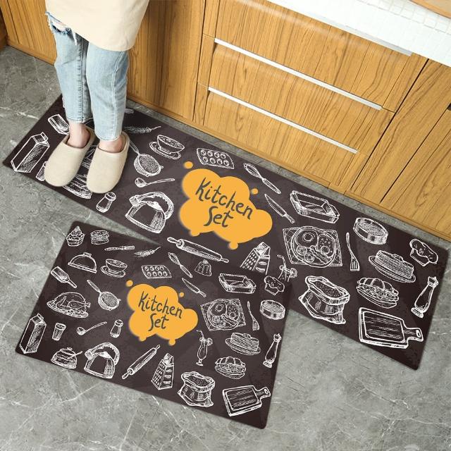 【半島良品】買長送短-防油防水減壓皮革廚房地墊120x45+75x45cm(多款選 台灣印刷 輕回彈 減壓好清潔)