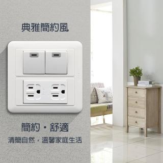 【朝日電工】雅白大型夜光雙開雙接地插座組(開關插座組)