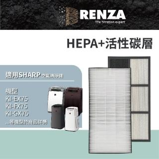 【RENZA】適用夏普 SHARP KI-EX75 FX75 GX75 HX75 JX75 LX75 NX75 空氣清淨機 HEPA+活性碳濾網組