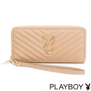 【PLAYBOY】ㄇ拉長夾附手挽帶(杏色)