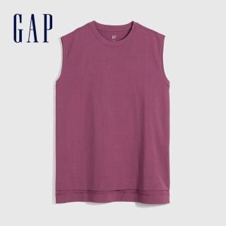 【GAP】女裝 厚磅密織系列 純棉質感厚磅無袖T恤(688847-紫紅色)