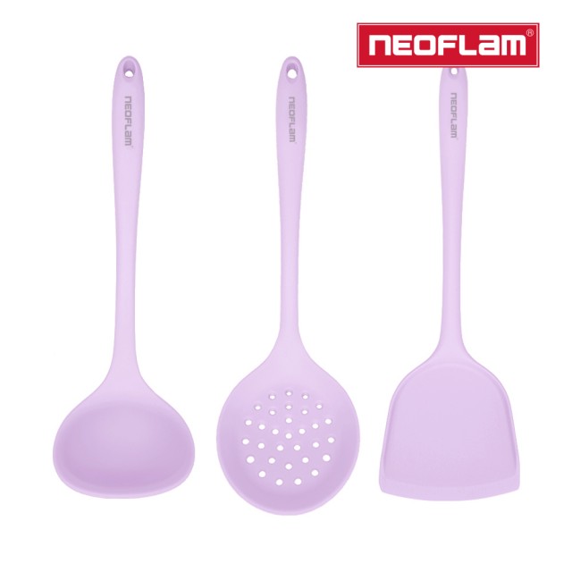 【NEOFLAM】Premium矽銀系列廚房配件三件組-5色任選(鍋鏟/湯勺/漏勺)