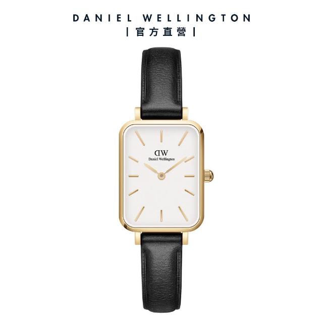【Daniel Wellington】DW 手錶 Quadro Sheffield 20x26mm經典黑真皮皮革小方錶(兩色 DW00100434)