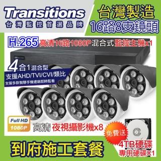 【全視線】台灣製造 16路監控主機+8支 TS-AHD872 到府安裝施工套餐(贈 4TB硬碟)