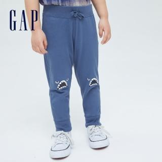 【GAP】男幼童 碳素軟磨 法式圈織系列 純棉動物印花休閒褲(700529-藍色)