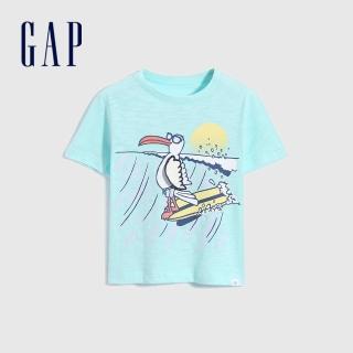 【GAP】男幼童 純棉趣味印花短袖T恤(698007-淡綠色)