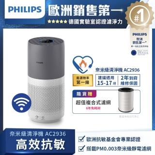 【Philips 飛利浦】奈米級空氣清淨機-360度高效過濾★適用18坪(AC2936)