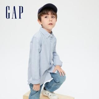 【GAP】男童 簡潔翻領牛津布襯衫(689487-藍色牛津布)