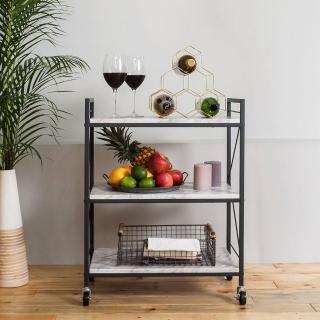 【LIGFE 立格扉】大理石紋三層架推車(層架推車/收納層架/木製層架)