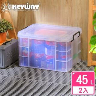 【KEYWAY 聯府】亞斯強固型掀蓋整理箱45L-2入(強固耐用 收納箱 日式 工業風 MIT台灣製造)