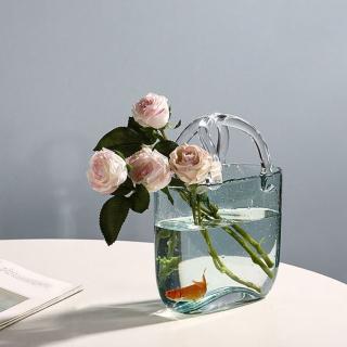 【JEN】北歐風創意手工氣泡玻璃手提包造型花瓶花器魚缸桌面擺飾居家裝飾