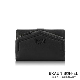 【BRAUN BUFFEL 德國小金牛】台灣總代理 奧菲莉亞-A 10卡兩折中夾-黑色(BF675-502-BK)