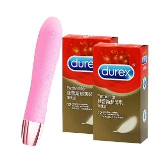 【Durex杜蕾斯】超薄裝保險套+激情震動按摩棒(超薄裝保險套12入x2盒+萌萌精靈 按摩棒)
