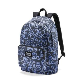 【PUMA】PUMA x Mr Doodle系列後背包 男女 後背包 黑藍色(07796701)
