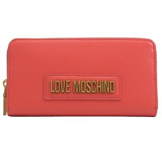 【MOSCHINO】LOVE MOSCHINO 金屬LOGO拉鍊發財長夾(紅)