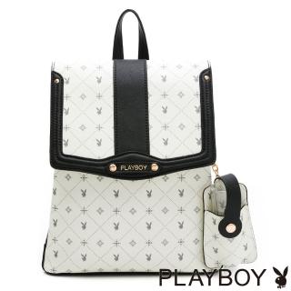 【PLAYBOY】小後背包  白色黑晶兔系列(米白色)