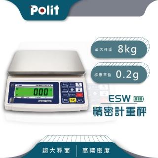 【Polit 沛禮】ESW計重秤 最大秤量8kg x感量0.2g(超大秤盤 上下限警示 簡易計數)