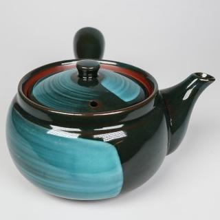 【福介商店】日本陶壺 美濃燒 海洋綠 橫手急須 0.35L(泡茶壺 沖泡壺 橫柄壺具)