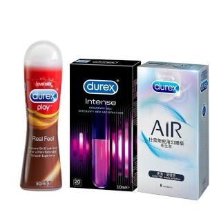 【Durex杜蕾斯】AIR輕薄幻隱裝保險套8片+女性情趣提升凝露+真觸感潤滑劑(3入組合)