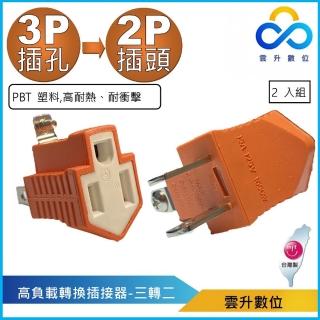 【WeiTien】威電牌 高負載轉換插接器-3P插孔轉2P插頭 WT-9522 二入組(防火耐燃 最新安規 3轉2轉接頭)