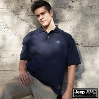 【JEEP】男裝 簡約質感短袖POLO衫(深藍)