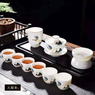 【先藝堂】景德鎮鳳鳴富貴茶具12件組(白瓷茶具組)