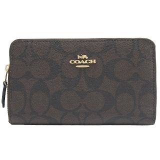 【COACH】品牌C LOGO多卡拉鍊發財零錢中夾(深咖)