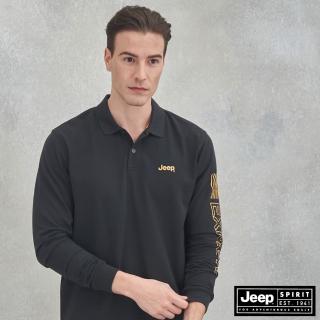 【JEEP】經典素面長袖POLO衫(黑)