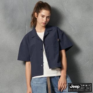 【JEEP】女裝 軍風率性寬版短袖襯衫(海軍藍)