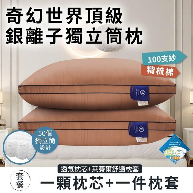 【Hilton 希爾頓】奇幻世界頂級銀離子純萊賽爾100支紗獨立筒枕/二入組/二色任選(枕芯x2+枕套x2/枕頭)