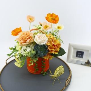 【HUGO DECO 榆果傢飾】橘玫瑰虞美人香氛花藝(擬真花/香氛/花禮/中秋)